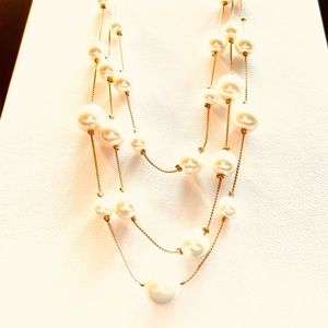 Joyus gold tone pearl multilayer necklace